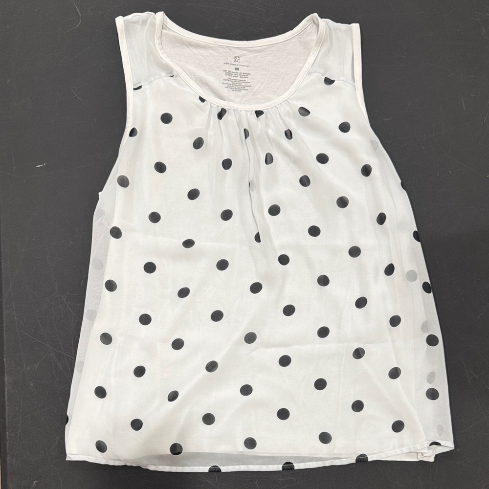 New York & Company White Polka Dot Blouse